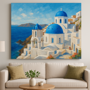 "Santorini Blues – Acrylic Painting on Canvas (48 x 60 Inches)"
