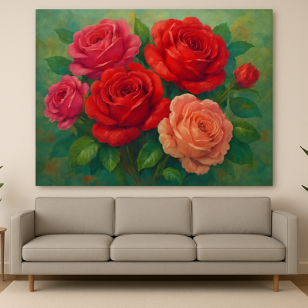 Blossoms of Grace" – Acrylic Rose Painting (60x40 inches)