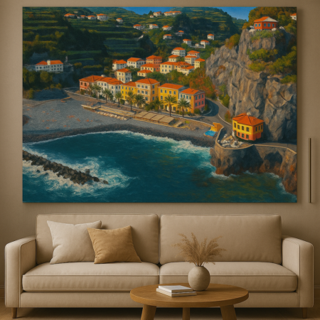 Coastal Charm – Mediterranean Town Acrylic Painting" (60X48 inches)