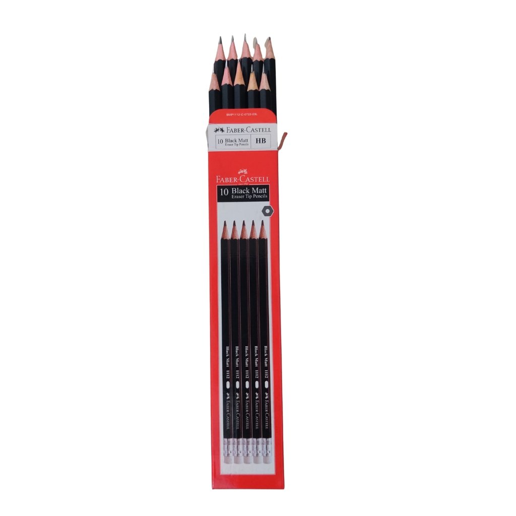 Faber-Castell Black Matt HB Pencils – Pack of 10 (with Eraser Tip)